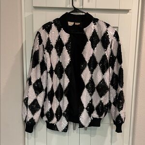 Laurence Kazar Black and White Sequin Diamond Jacket